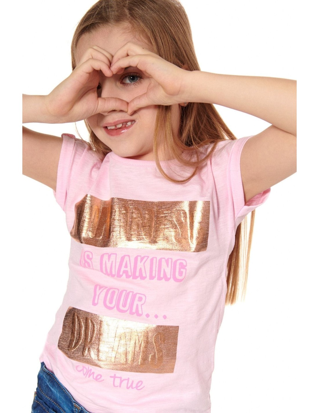 Girls\' T-shirt with inscriptions, light pink NDZ8194 - Online store - Boutique